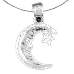 Sterling Silver Moon Face Pendant (Rhodium or Yellow Gold-plated)