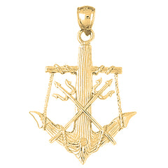 Yellow Gold-plated Silver Anchor With Posiedon's Trident 3D Pendant