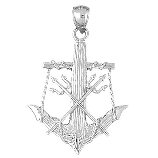 Sterling Silver Anchor With Posiedon's Trident 3D Pendant