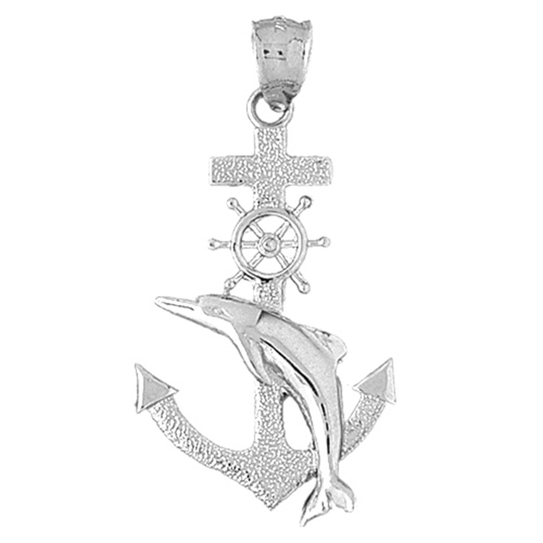 Sterling Silver Anchor With Dolphin And Ships Wheel Pendant
