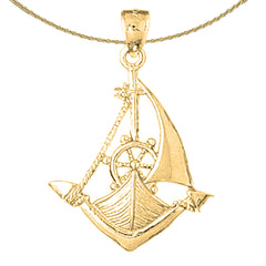 Sterling Silver Sailboat With Anchor Pendant (Rhodium or Yellow Gold-plated)