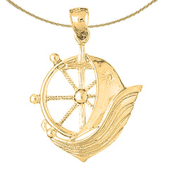 Sterling Silver Sailboat With Ships Wheel Pendant (Rhodium or Yellow Gold-plated)