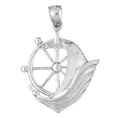 Sterling Silver Sailboat With Ships Wheel Pendant