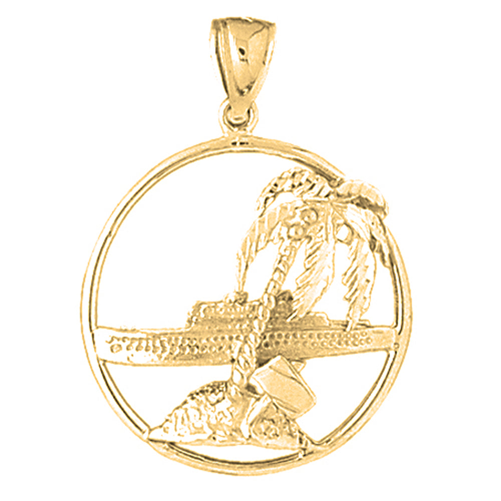 Yellow Gold-plated Silver Palm Tree And Cruise Ship Pendant