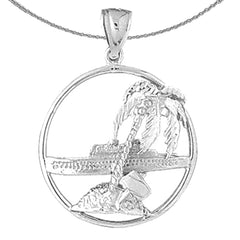 Sterling Silver Palm Tree And Cruise Ship Pendant (Rhodium or Yellow Gold-plated)