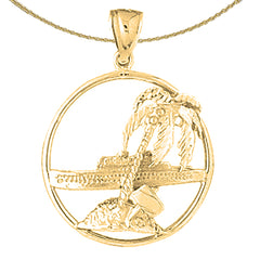 Sterling Silver Palm Tree And Cruise Ship Pendant (Rhodium or Yellow Gold-plated)