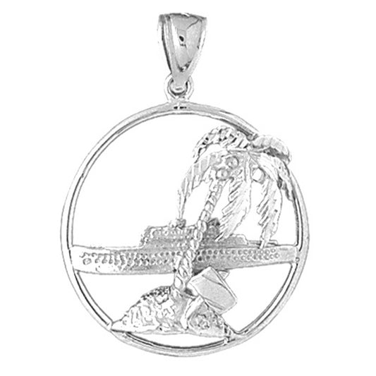 Sterling Silver Palm Tree And Cruise Ship Pendant