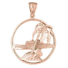 10K, 14K or 18K Gold Palm Tree And Cruise Ship Pendant