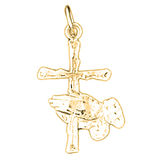 14K or 18K Gold Praying Hands and Cross Pendant