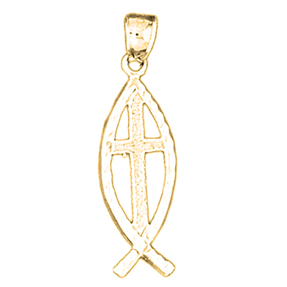 Yellow Gold-plated Silver Cross In Fish Pendant