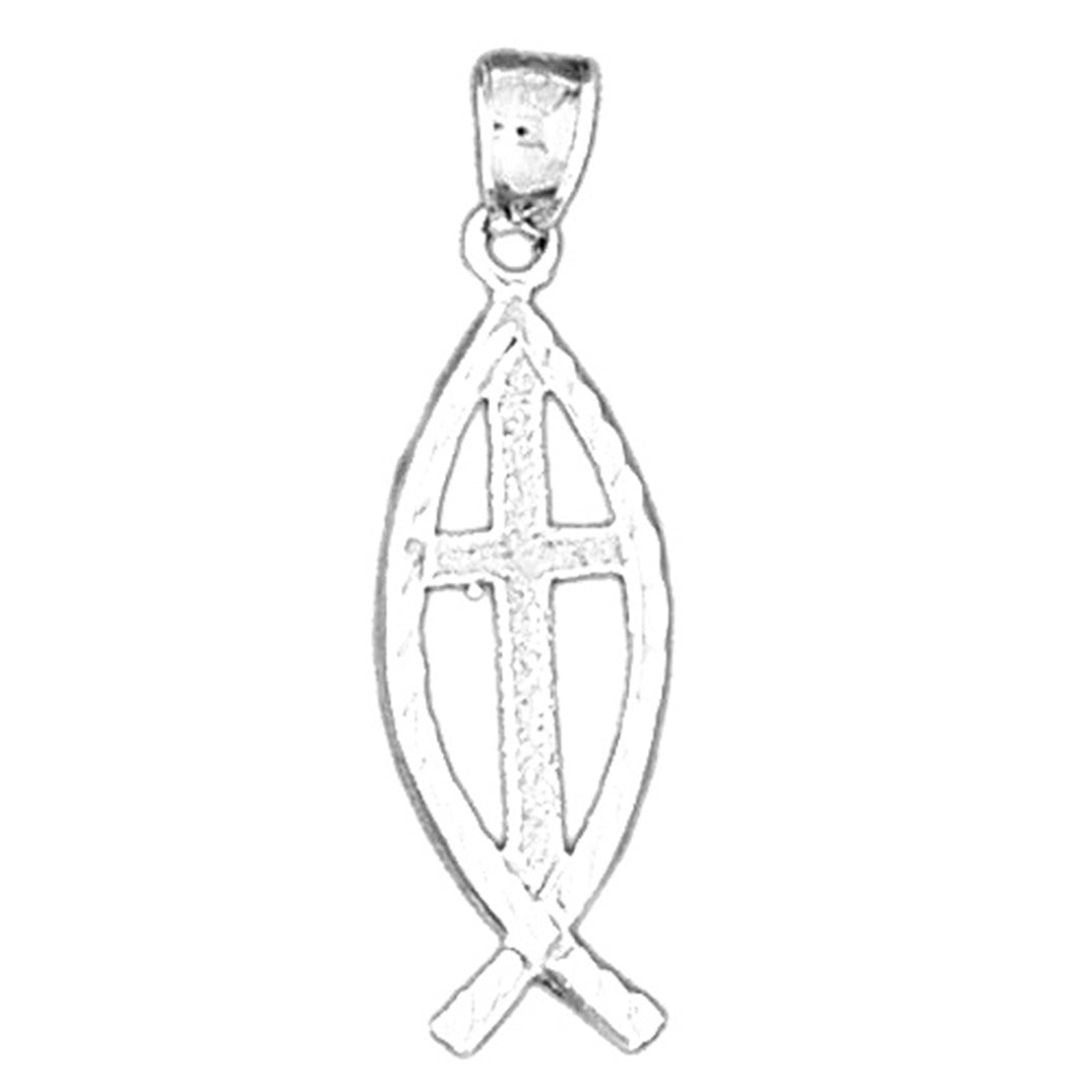 Sterling Silver Cross In Fish Pendant