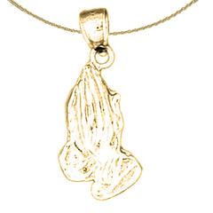 Sterling Silver Praying Hands Pendant (Rhodium or Yellow Gold-plated)