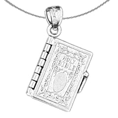 Sterling Silver Holy Bible Pendant (Rhodium or Yellow Gold-plated)