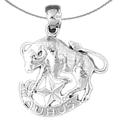 Sterling Silver Taurus Zodiac Sign Pendant (Rhodium or Yellow Gold-plated)
