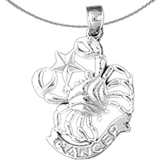 Sterling Silver Cancer Zodiac Sign Pendant (Rhodium or Yellow Gold-plated)