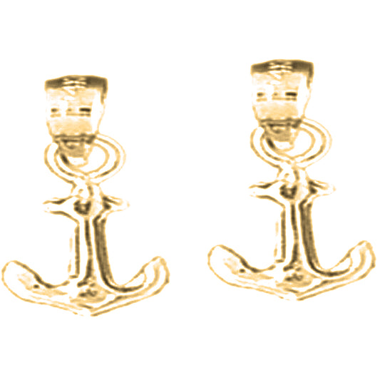 14K or 18K Gold 16mm Anchor Earrings
