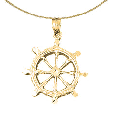 Sterling Silver Ships Wheel Pendant (Rhodium or Yellow Gold-plated)