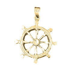 Yellow Gold-plated Silver Ships Wheel Pendant