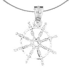 Sterling Silver Ships Wheel Pendant (Rhodium or Yellow Gold-plated)