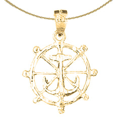 14K or 18K Gold Ships Wheel With Anchor Pendant