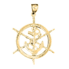 Yellow Gold-plated Silver Ships Wheel With Anchor Pendant