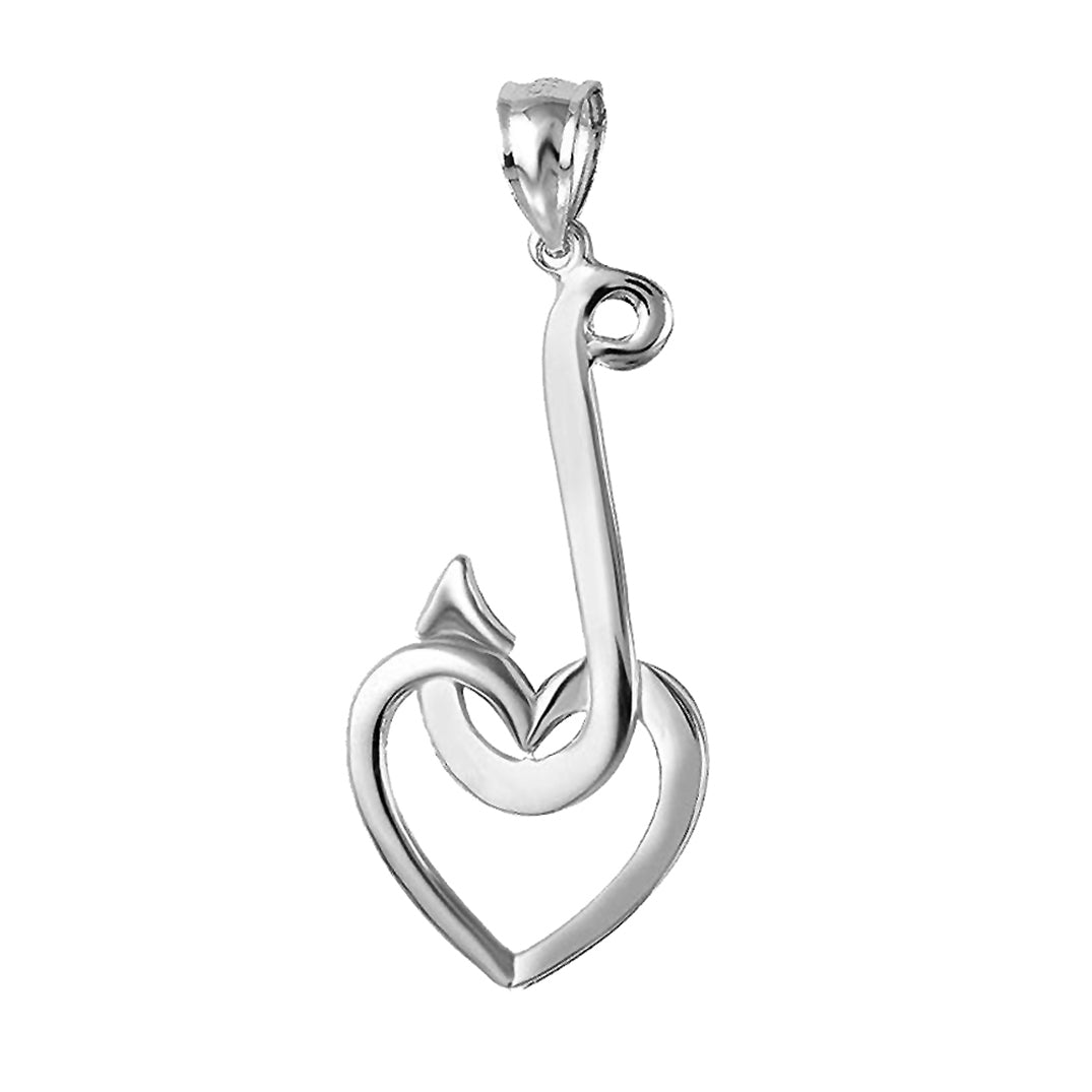 Sterling Silver Fish Hook With Heart Pendant