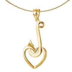 10K, 14K or 18K Gold Fish Hook With Heart Pendant
