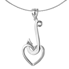 Sterling Silver Fish Hook With Heart Pendant (Rhodium or Yellow Gold-plated)