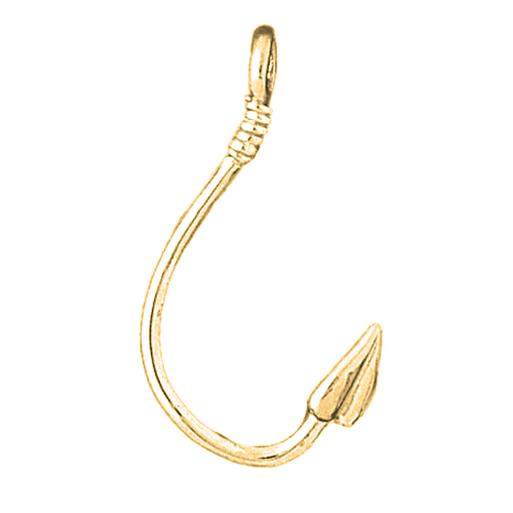 Yellow Gold-plated Silver 3D Fish Hook Pendant