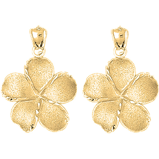 Yellow Gold-plated Silver 30mm Plumeria Flower Earrings