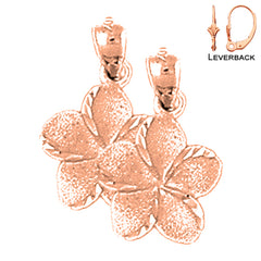 14K or 18K Gold 20mm Plumeria Flower Earrings