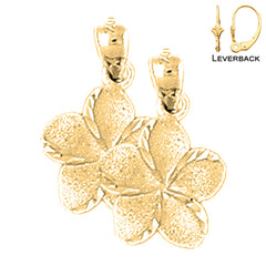 14K or 18K Gold 20mm Plumeria Flower Earrings
