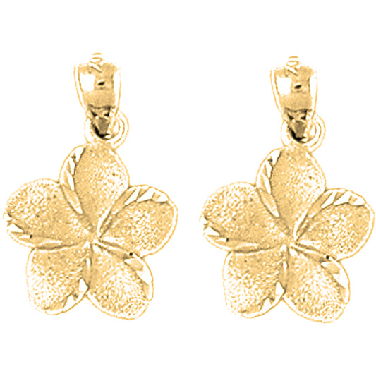 Yellow Gold-plated Silver 20mm Plumeria Flower Earrings