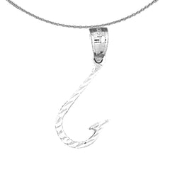 Sterling Silver Fish Hook Pendant (Rhodium or Yellow Gold-plated)