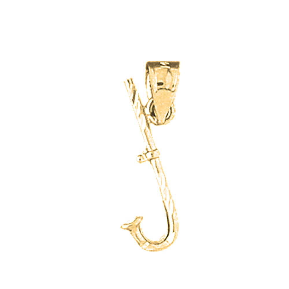 Yellow Gold-plated Silver 3D Fish Hook Pendant