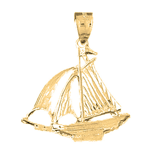 10K, 14K or 18K Gold 3D Sailboat Pendant