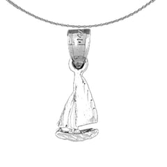 Sterling Silver 3D Sailboat Pendant (Rhodium or Yellow Gold-plated)