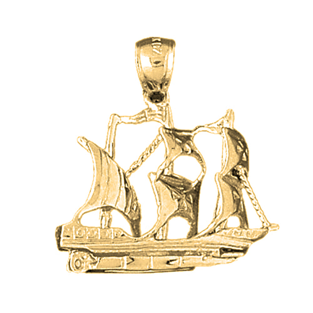 10K, 14K or 18K Gold 3D Pirate Ship Pendant