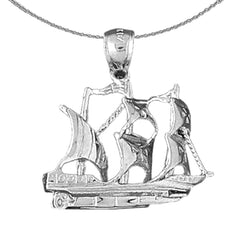 Sterling Silver 3D Pirate Ship Pendant (Rhodium or Yellow Gold-plated)