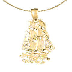 Sterling Silver Pirate Ship Pendant (Rhodium or Yellow Gold-plated)