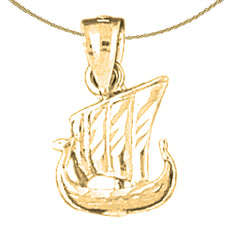 Sterling Silver 3D Pirate Ship Pendant (Rhodium or Yellow Gold-plated)