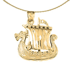Sterling Silver 3D Pirate Ship Pendant (Rhodium or Yellow Gold-plated)