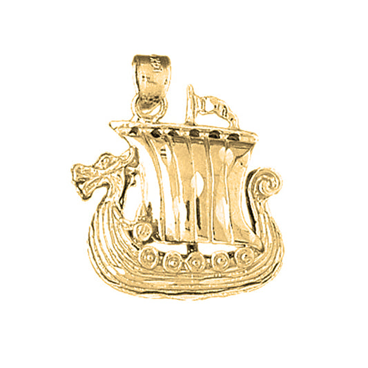 Yellow Gold-plated Silver 3D Pirate Ship Pendant