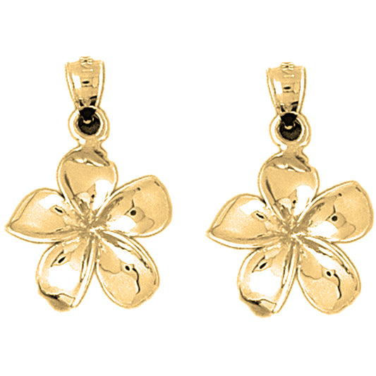 Yellow Gold-plated Silver 35mm Plumeria Flower Earrings