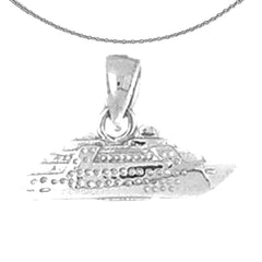 Sterling Silver 3D Cruise Ship Pendant (Rhodium or Yellow Gold-plated)