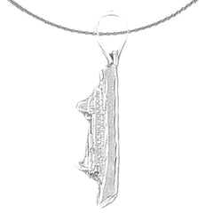 Sterling Silver 3D Cruise Ship Pendant (Rhodium or Yellow Gold-plated)