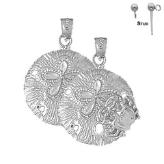 Sterling Silver 27mm Sand Dollar Earrings (White or Yellow Gold Plated)