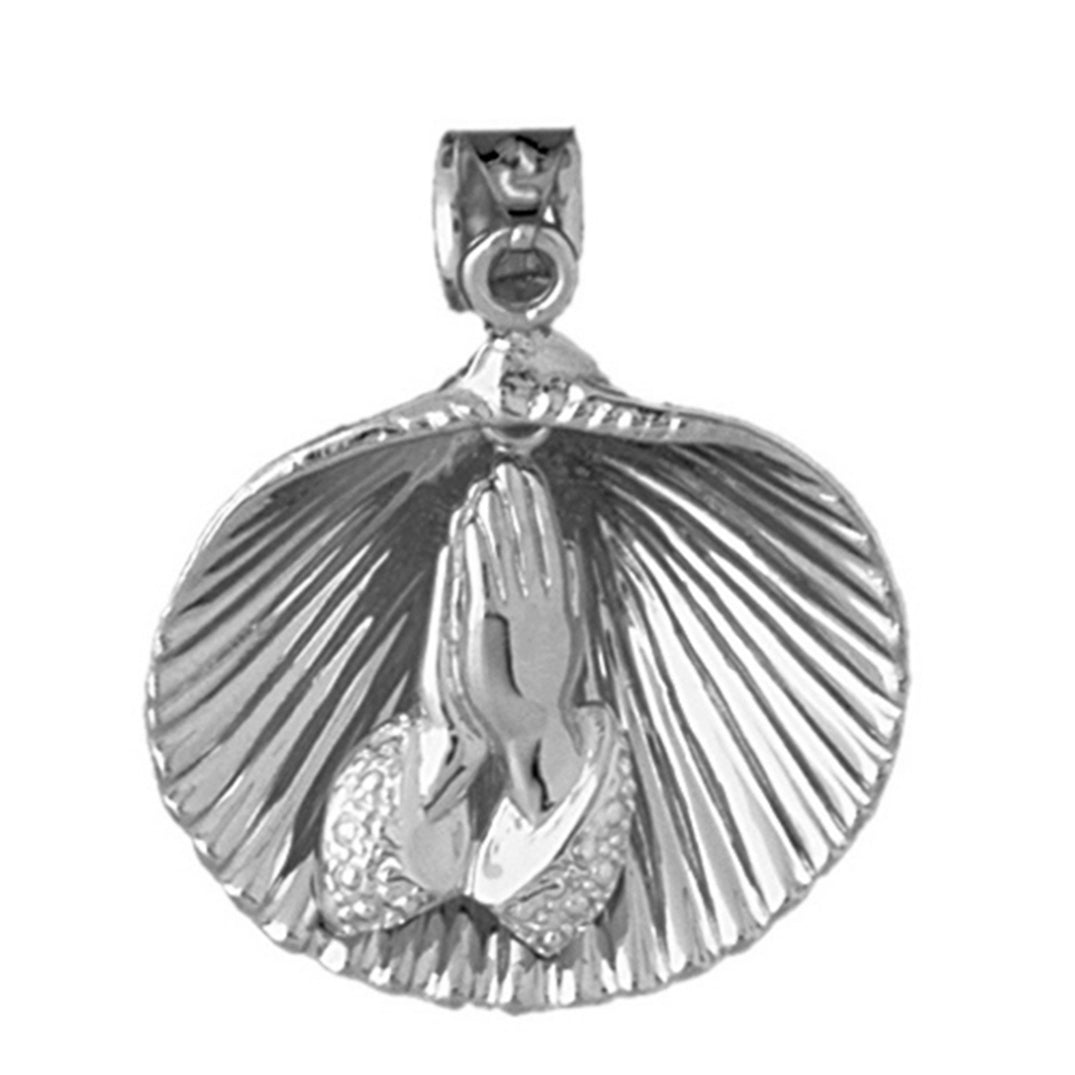 Sterling Silver Shell With Praying Hands Pendant