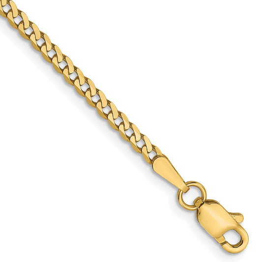 14K Yellow Gold 2.2mm Flat Beveled Curb Chain