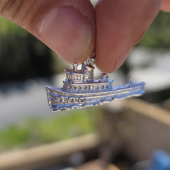 Sterling Silver Tug Boat Pendant (Rhodium or Yellow Gold-plated)